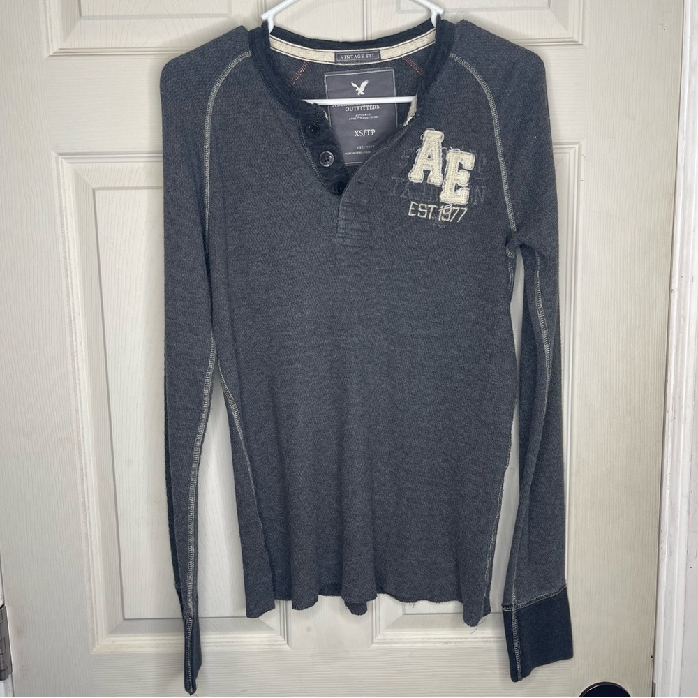 American Eagle Outfitters Mens Gray Thermal Vintage Fit Long sleeve Shirt Sz Xs